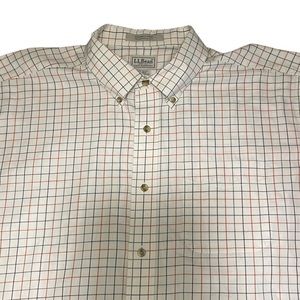 L.L. Bean Short Sleeve Button Down Shirt Red Gray Black Beige Grid Check Size XL